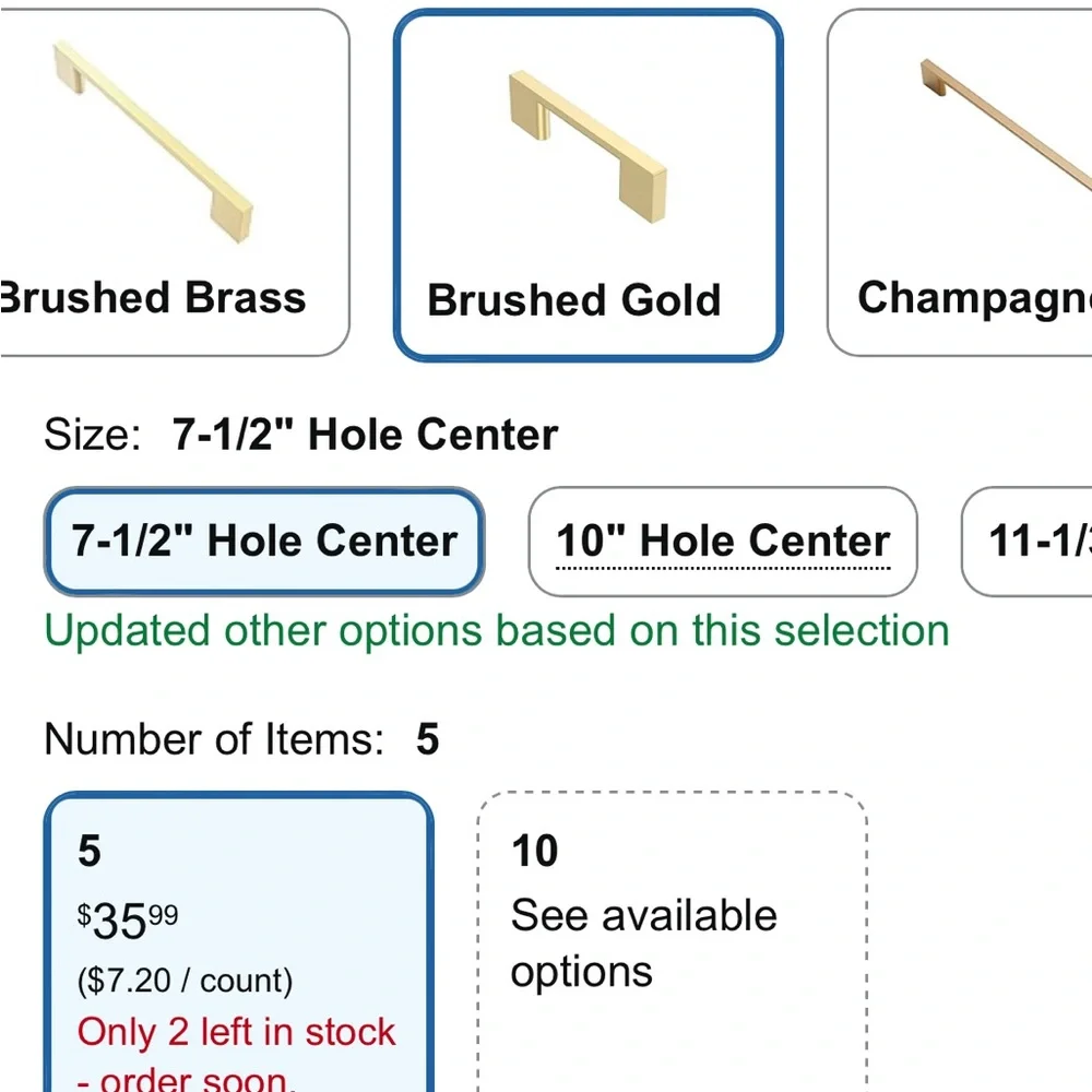 NWT 5 pack of brushed gold cabinet pulls